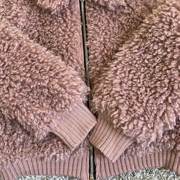 Zara TRF Sz S Faux Shearling Bomber Jacket in Mauve Fuzzy Zip-up Boho Warm - Picture 16 of 16